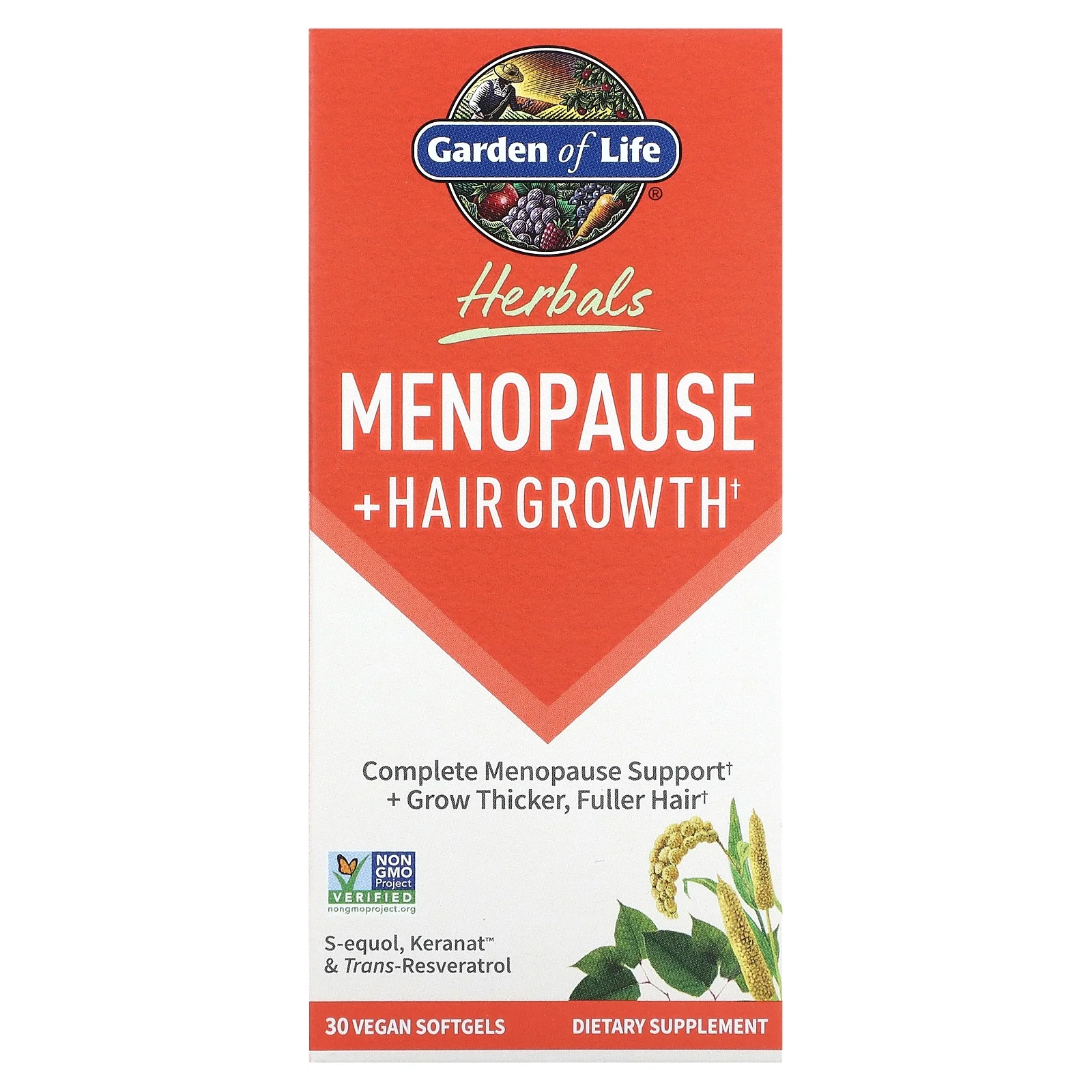 Garden of Life Herbals, Menopause + Hair Growth, Berry, 30 Vegan Softgels
