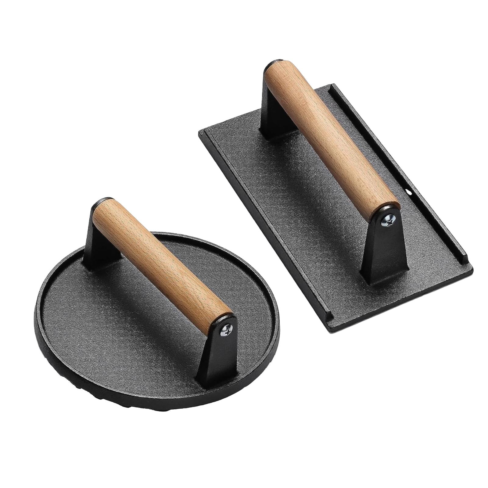 2x Grill Press Cast Iron Rectangle Round Patty Meat Press Tool Barbecue Press for Press Meat Steak Tortilla Indoor Outdoor