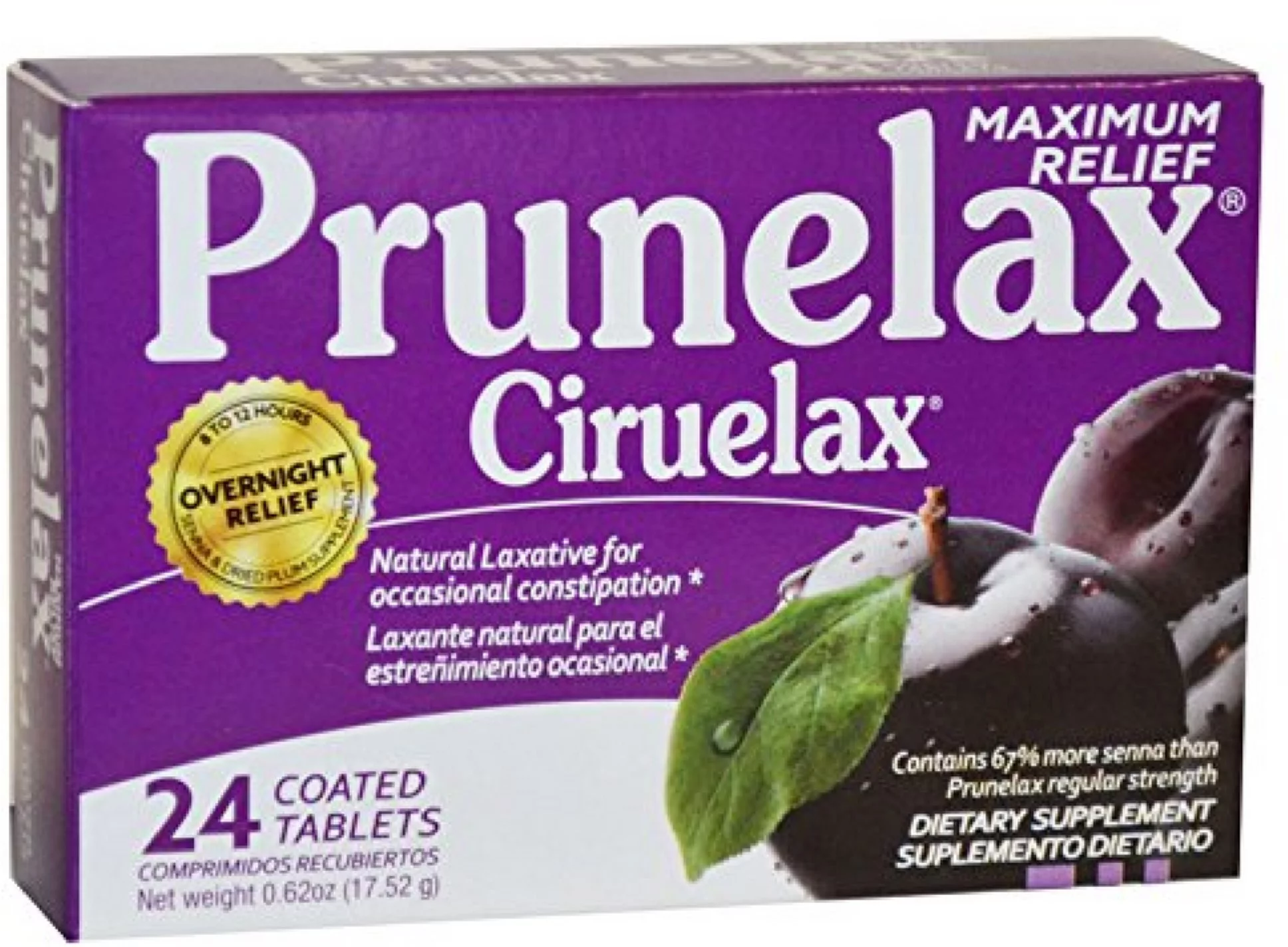 Prunelax Ciruelax Maximum Relief Natural Laxative for Occasional Constipation, Tablets 24 ea (Pack of 6)