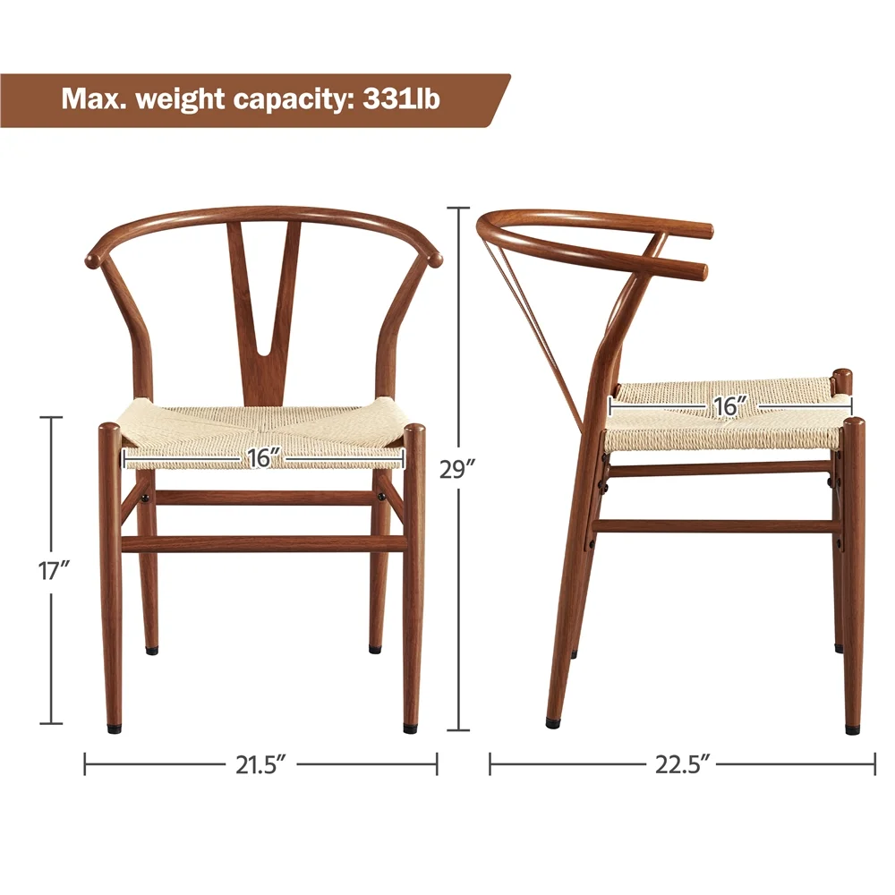 Easyfashion Set of 2 Weave Arm Chair Dining Chairs, Metallic Brown