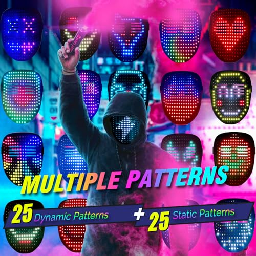 MEGOO Led Mask with Gesture Sensing | Light up Transforming Face Mask | Cool Digital Glow Mask | Perfect Gifts for Halloween Christmas Rave Dj Party Birthday