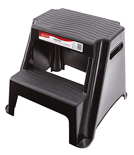 Rubbermaid 2-Step Molded Plastic Step Stool, Lightweight with Slip Resistant Treads and Non-Slip Feet, Black (Amazon Exclusive)
