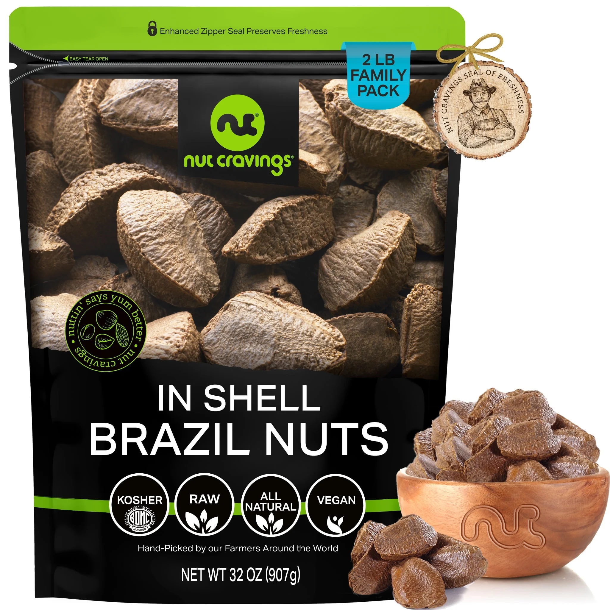 Brazil Nuts, Raw In Shell, Whole (32oz - 2 lbs) by Nut Cravings