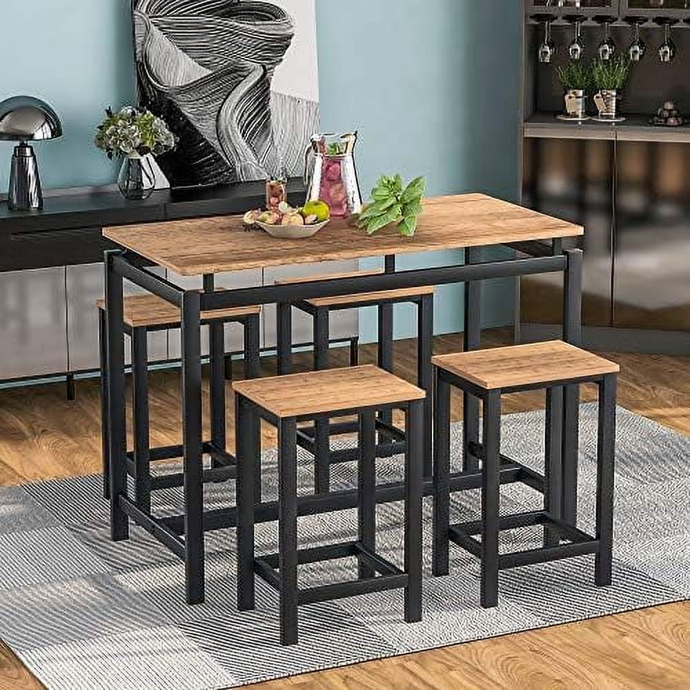 RUNFAYBIU 5-Piece Dining Table Set for 4  Modern Kitchen Counter Height Table Set with 4 Stools  Wood Pub Table  Table Set  Dining Room Table Set  Table and Chairs for Small Space (Beige)
