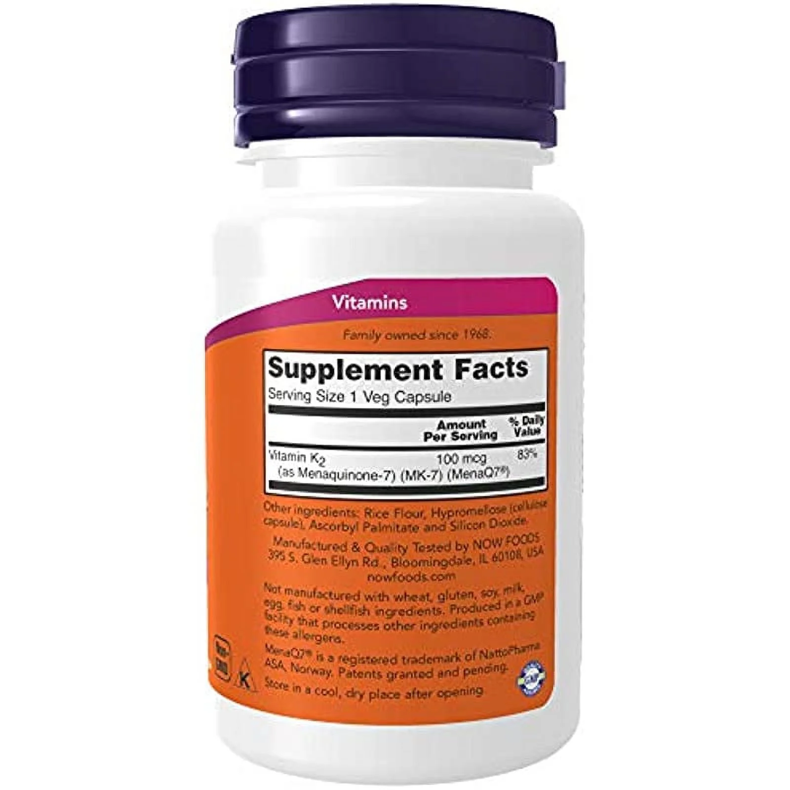 NOW Supplements, MK-7 Vitamin K-2 100 mcg, Cardiovascular Support*, Supports Bone Health*, 60 Veg Capsules