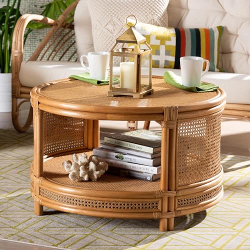 bali & pari Louis Rattan Coffee Table, 2-Tier, Light Honey