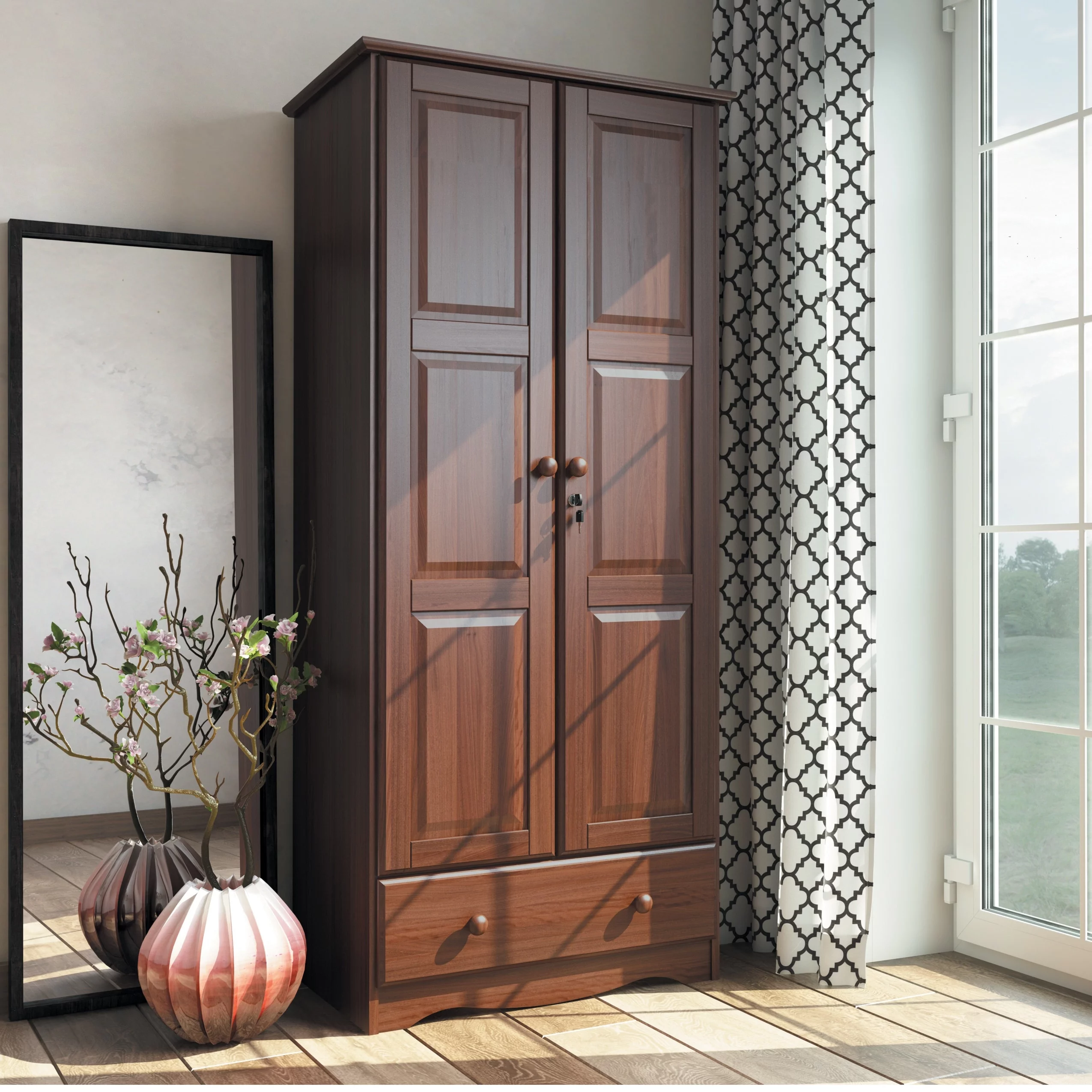 Copper Grove Palace Imports 100% Solid Wood Flexible Wardrobe Armoire with Metal or Wooden Knobs Mocha
