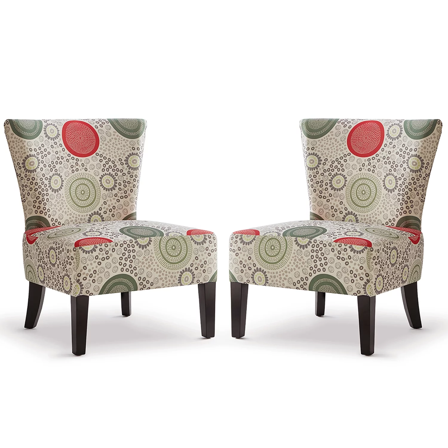 GEXPUSM Armless Accent Chair Set of 2, Modern Living Room Chairs with Thick Cushion & Solid Wood Legs, Fabric Comfy Bedroom Chair, Living Room Furniture, Beige/Circular pattern