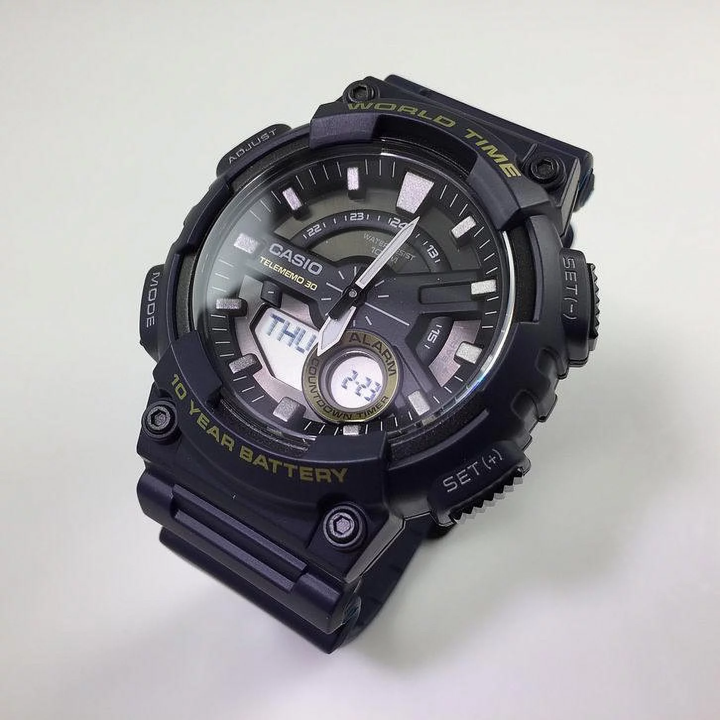 Casio Men's World Time Telememo Blue Resin Band Analog and Digital Sport Watch AEQ110W-2AVCF