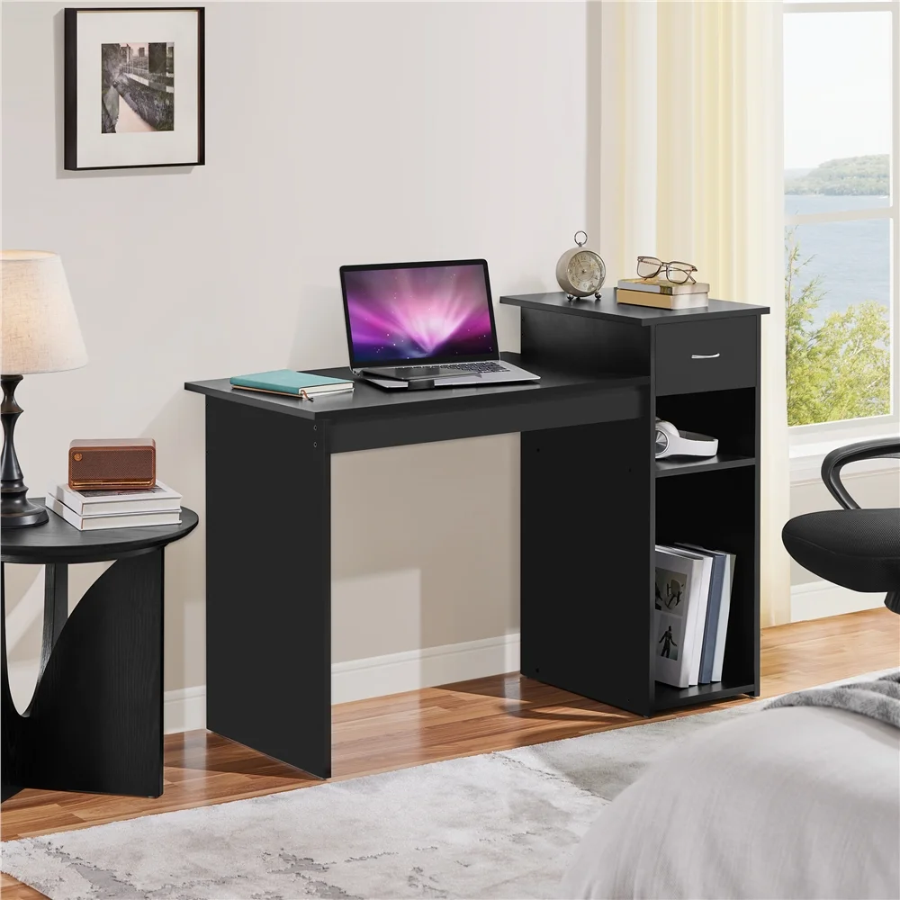 Yaheetech Computer Desk with Drawer & Shelves, Black