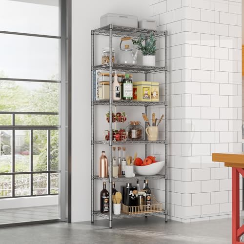 SINGAYE 5 Tier Storage Garage Shelving Units Heavy Duty Wire Shelves Pantry Metal for Pantry Closet Kitchen Laundry Bathroom Organizers Shelf Home Shorage Gray