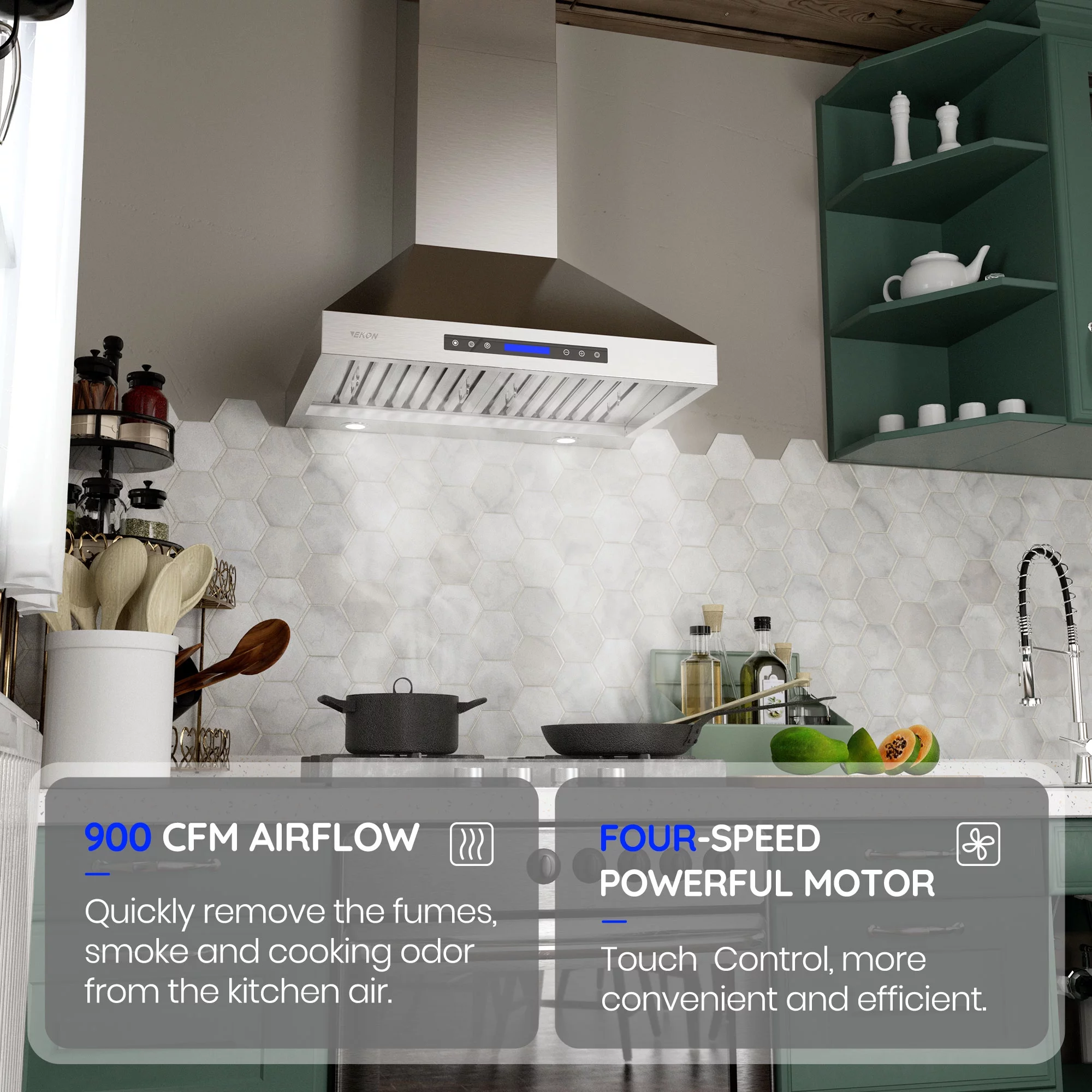 EKON KITCHEN EXPERT 30 Inches Stainless Steel Convertible Wall Mount Range Hood with Charcoal Filter and Remote Control Included NAP04-30