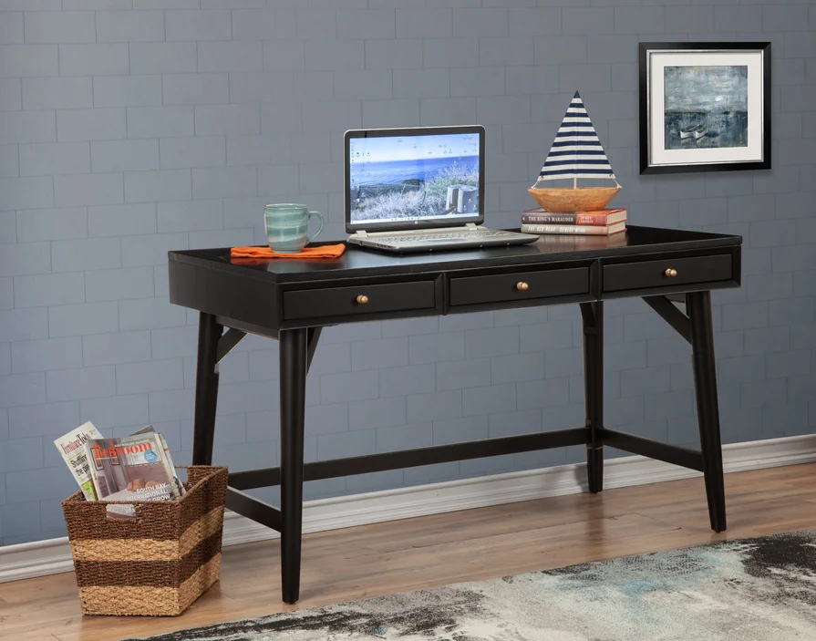 Alpine Furniture Flynn Large Wood 3 Drawer Desk in Black