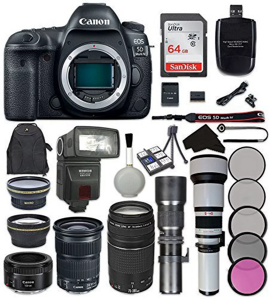 Canon EOS 5D Mark IV Digital SLR Camera Bundle with Canon EF 24-105mm f/3.5-5.6 IS STM Lens + Canon EF 75-300mm f/4-5.6 III Lens + Canon EF 50mm f/1.8 STM Lens + Accessory Kit (22 items)
