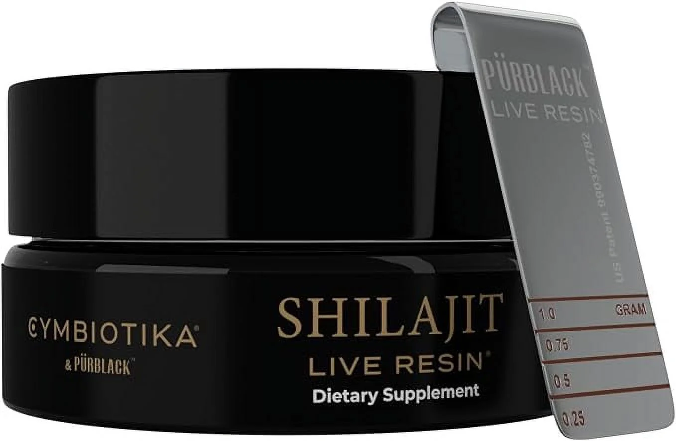 CYMBIOTIKA Pure Shilajit Resin with Elemental Gold, Fulvic Acid, 84+ Trace Minerals, Digestive & Immune Supplement to Support Focus & Energy, Overall Health, High Potency, Vegan, Non GMO, 15g Jar