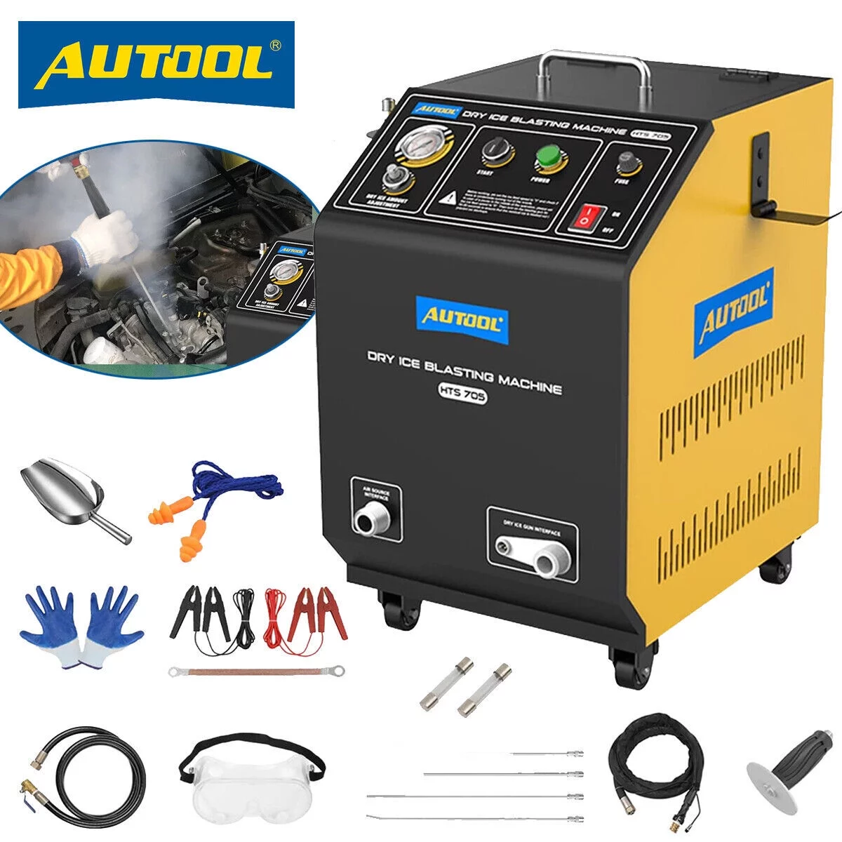 AUTOOL HTS705 Automotive Dry Ice Blasting Cleaning Machine Car Engine Carbon Deposit Cleaning Exhaust Pipe Cleaner 110V/220V Dry Ice Cleaning Machine for All Cars