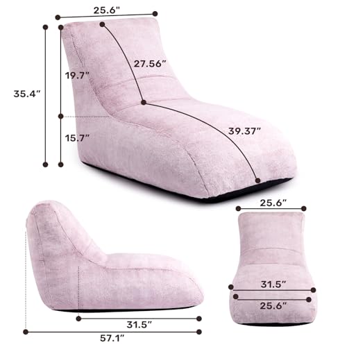 HollyHOME Accent Furry Bean Bag Chair, Extra-Large Zero-Gravity Chaise Lounge Chair for Adults, 30LB Memory Foam Bean Bag Sofa, Reading Lazy Chair for Living Room, Bedroom, Grey
