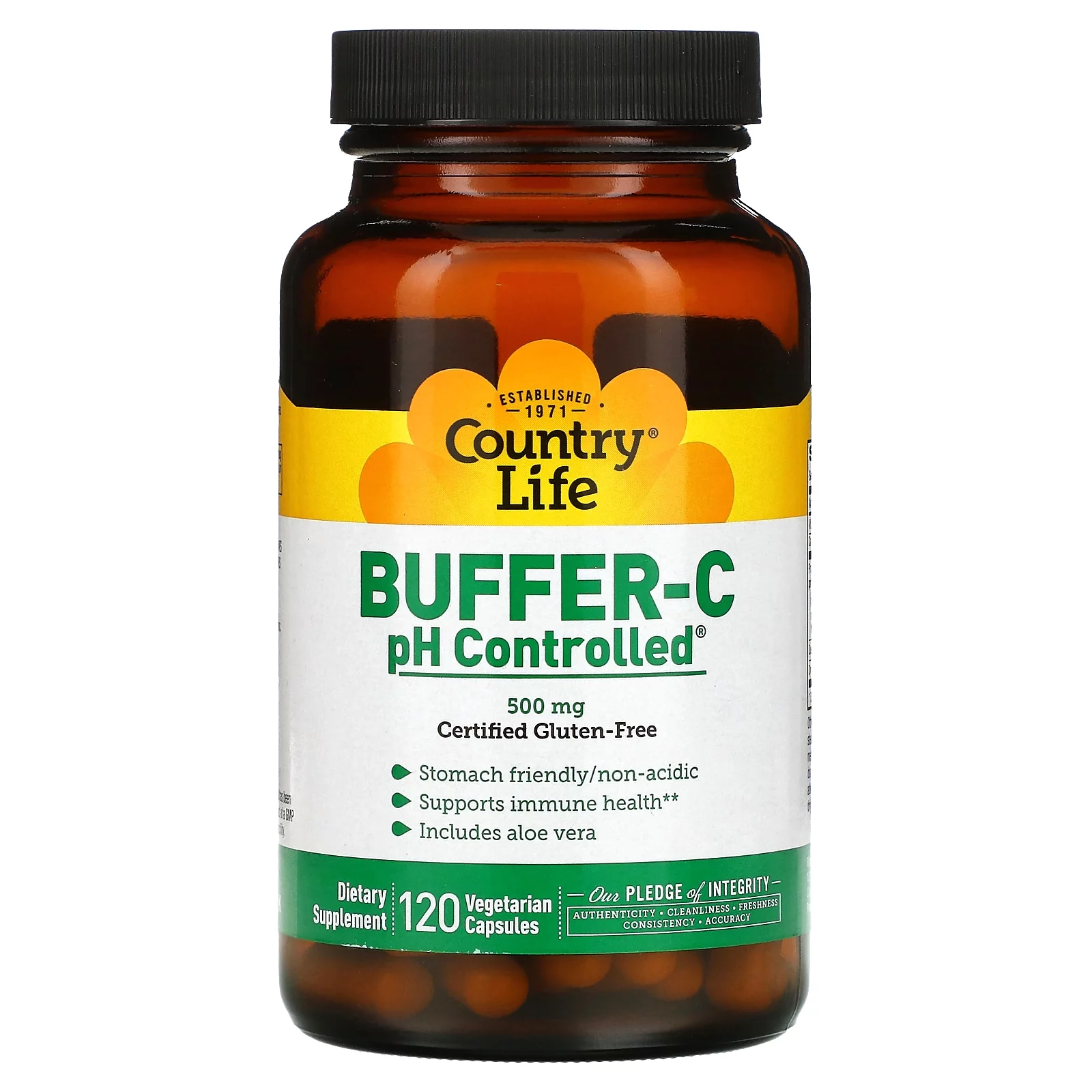 Buffer-C, pH Controlled, 500 mg, 120 Vegetarian Capsules, Country Life