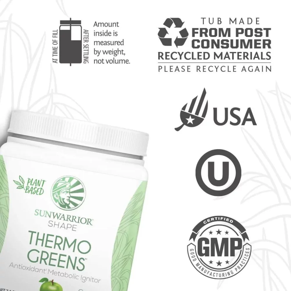 Sunwarrior Thermo Greens Blend Powder | Supergreens Powder Mix Metabolism Booster, Green Apple, 7.4 oz