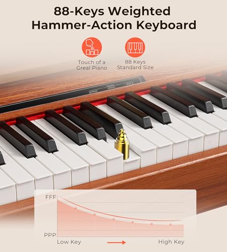 Digital Piano 88 Key Weighted Keyboard, Full-Size Electric Piano For Beginners, Piano 88 Keys Supports Usb-Midi Connecting, With Sheet Music Stand, Triple Pedal, Golden Wood Color By Vangoa