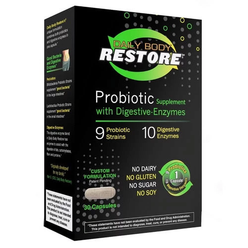 Daily Body Restore Probiotic With Digestive Enzymes Capsules - 30 Ea, 3 Pack