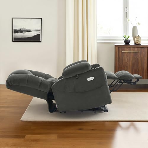 MCombo Large Triple Motor Power Lift Recliner Chair with Massage and Dual Heating, Adjustable Headrest for Tall Elderly People, Fabric 7634 (Grey, Large)
