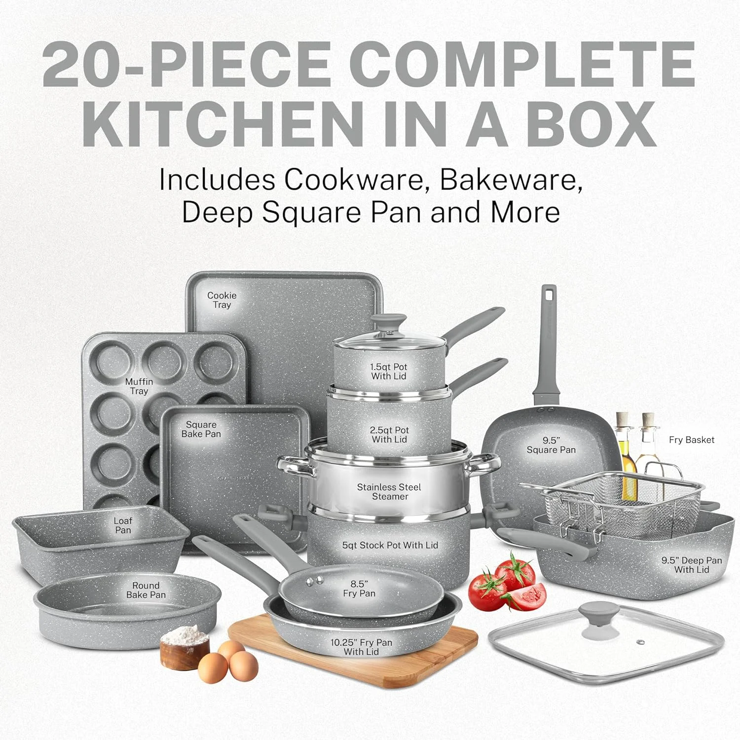 Granitestone 20 Pc Pots and Pans Set Non Stick Cookware Set, Kitchen Cookware Sets