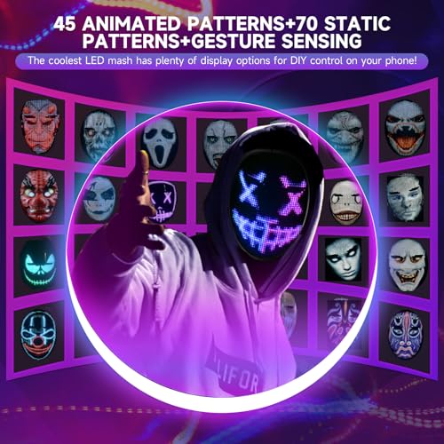 Led Mask with App Controlled,Programmable LED Halloween Mask,Digital Mask for Costume Cosplay Party Masquerade