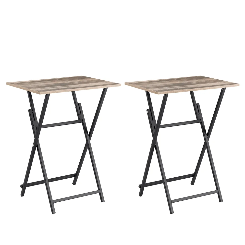 Yone jx je 2-Piece Folding TV Tray Table Noassembly Required Portable Sofa Side Table, Industrial Snack Table for Small Spaces, Space-Saving Easy to Fold Wood Rustic Brown and Black