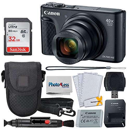 Canon PowerShot SX740 HS Digital Camera + 32GB Memory Card + Point & Shoot Case + USB Card Reader + Lens Cleaning Pen + LCD Screen Protectors + Photo4Less Cleaning Cloth – Accessory Bundle (Black)