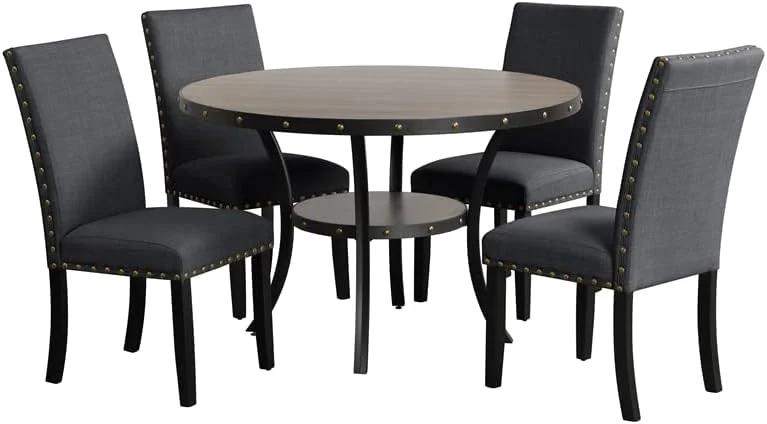 Crispin Solid Wood Round Dining Table, 48-Inch, Gray