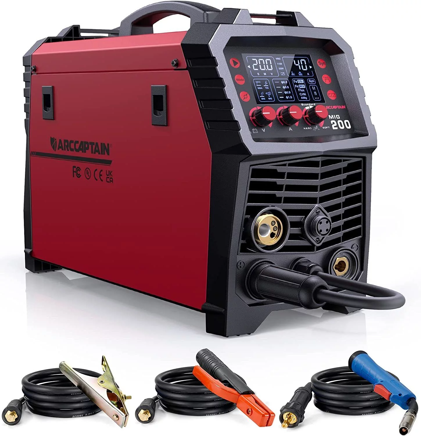 BMTBUY Aluminum MIG Welder, 200Amp 110V/200V Gas MIG/Gasless Flux Core MIG/Stick/Lift TIG/Spot welding/Spool Gun 6 in 1 Multi Process Welding Machine with LED Digital Display