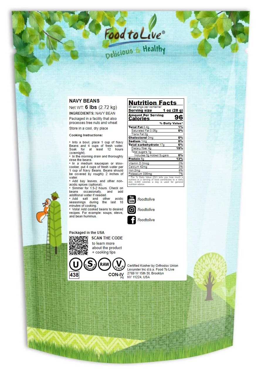 Navy Beans, 6 Pounds — Kosher, Raw, Vegan, Sproutable — by Food to Live