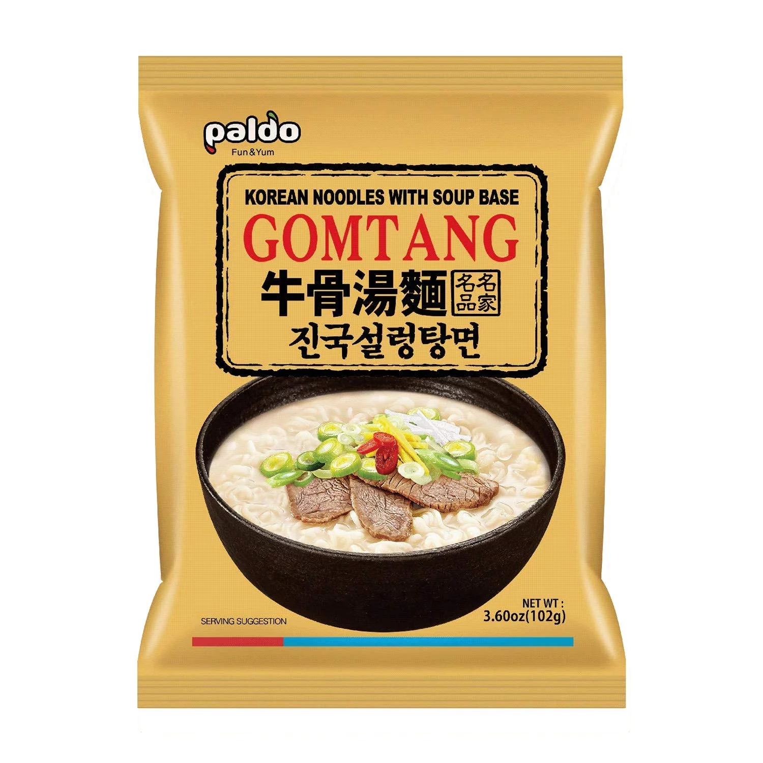 Paldo Fun & Yum Gomtang Ramen Mild Instant Noodles with Soup, Beef Bone Based Broth, Savory Flavor Best Oriental Style Korean Ramyun, K-Food, 102g x 10 Pack