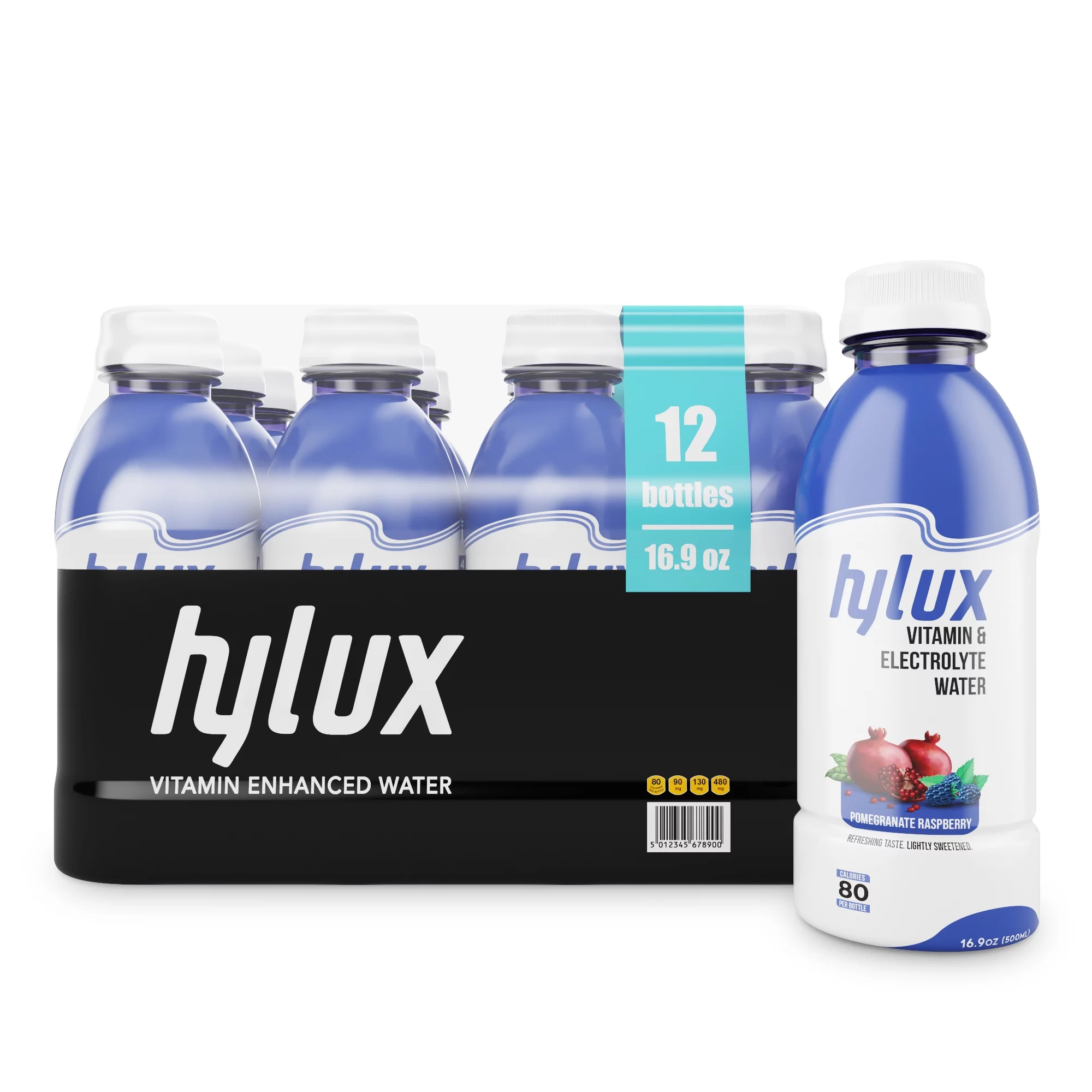 Hylux Electrolyte Water in Pomegranate & Raspberry Flavor with Fewer Calories, Pack of 12 Cases ( 16.9 Oz)