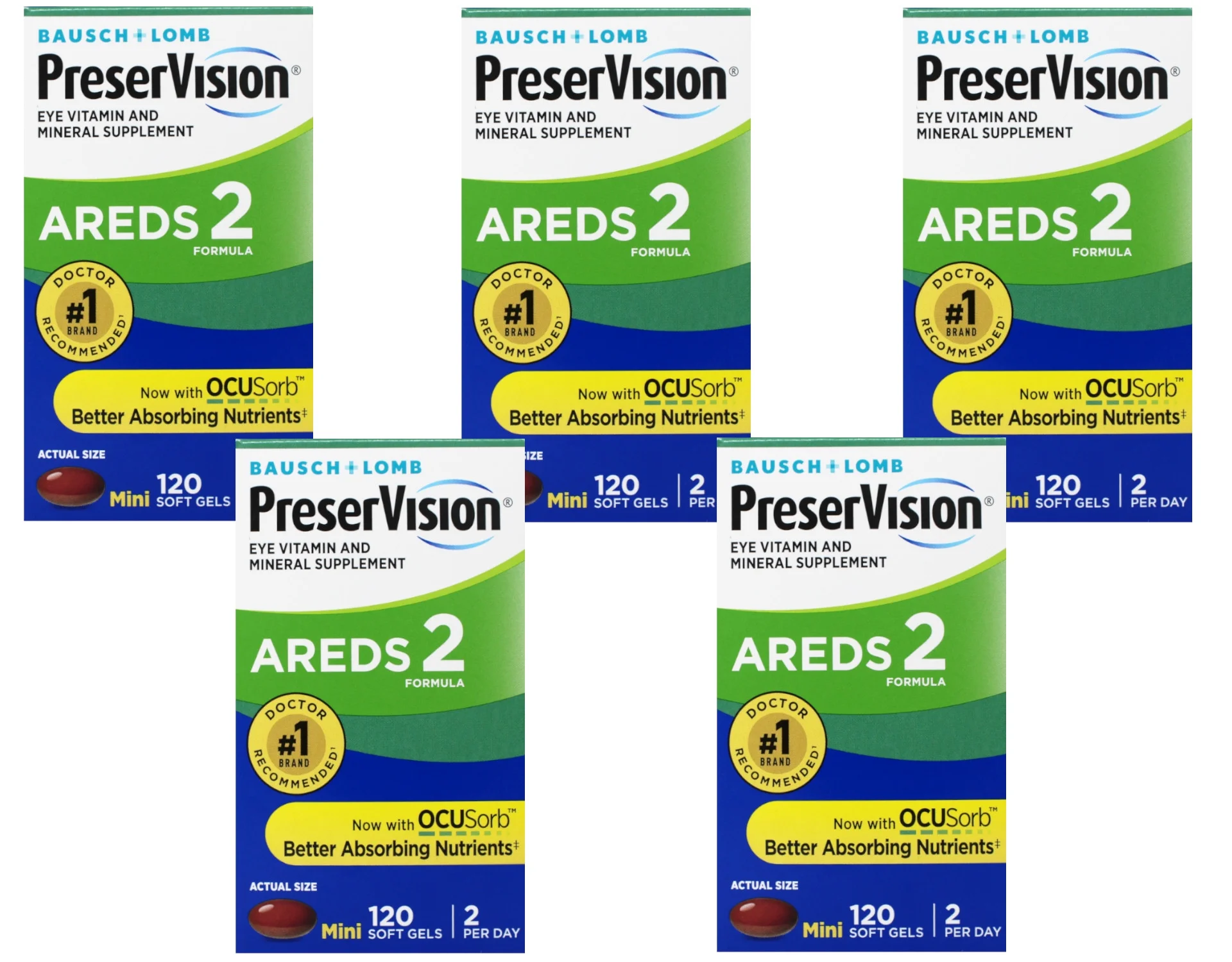 5 Pack - PreserVision AREDS 2 Vitamin - Mineral Supplement, Soft Gels 120 Each