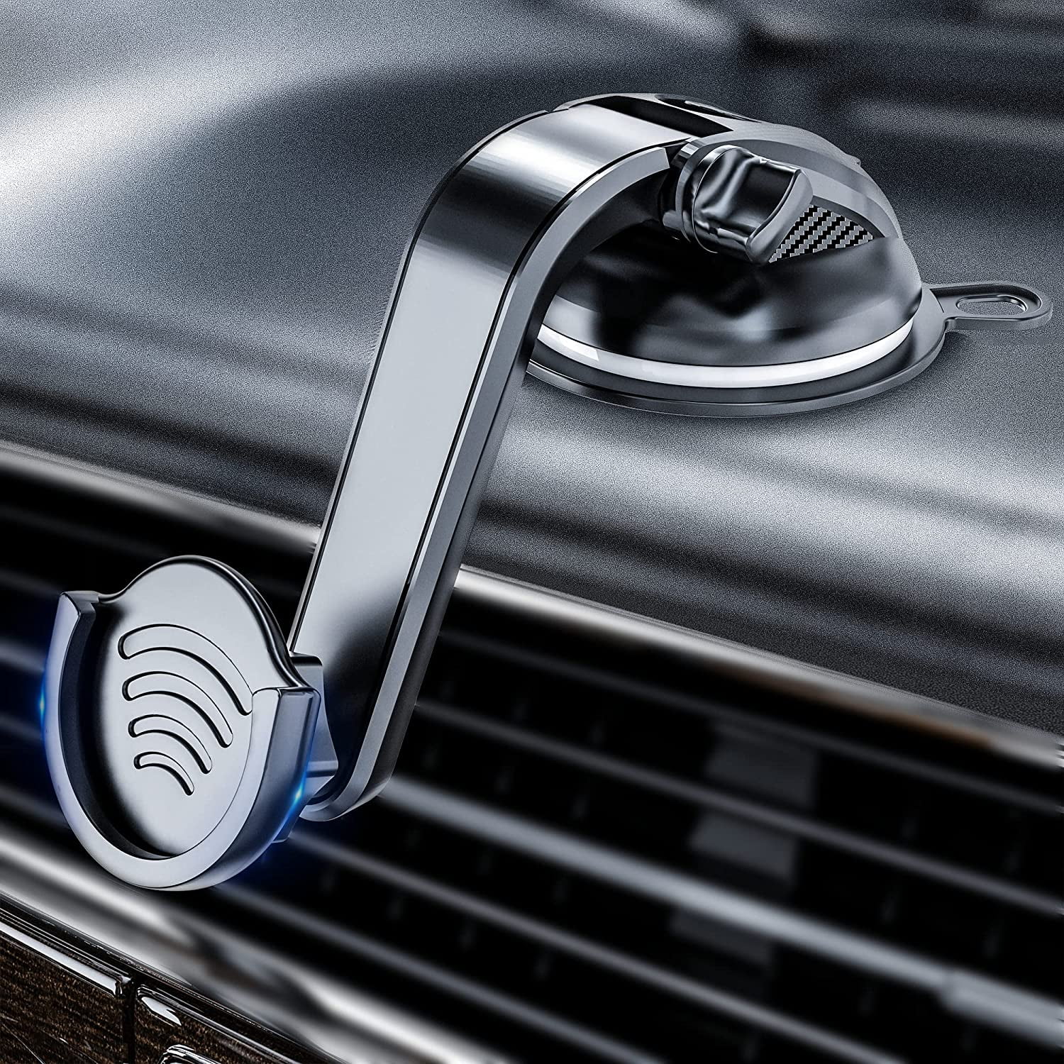 pop-tech Suction Cup Phone Holder for Socket Users, Dashboard Car Phone Mount for Collapsible Grip with Adjustable 360 Rotation, Includes 3M Sticky Adhesive Replacement for Expanding Stand - Black