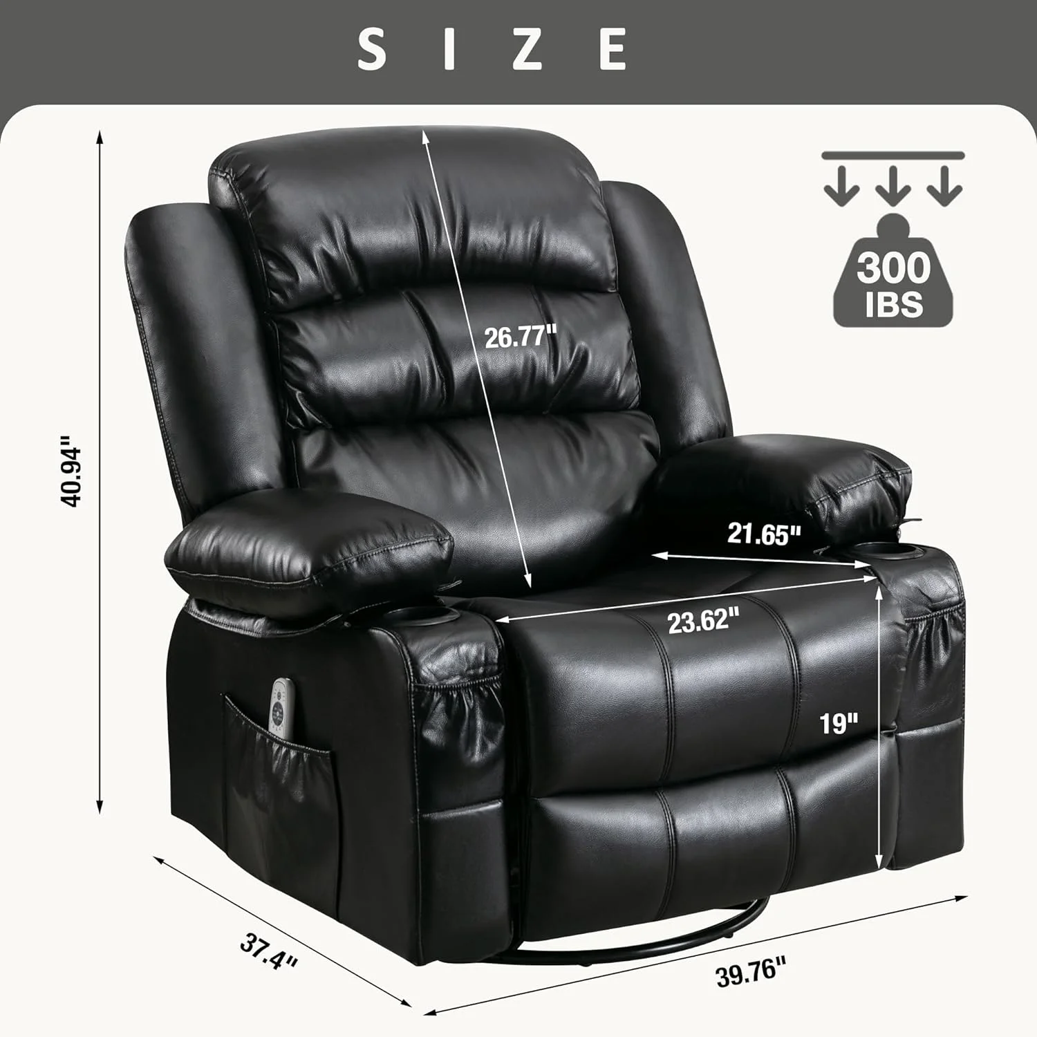 Massage Chair Recliner, Power Recliner Chairs with Heat and Message, Big and Tall Recliners with USB Port, with Swivel and Rocking Function for Elderly  (Black)