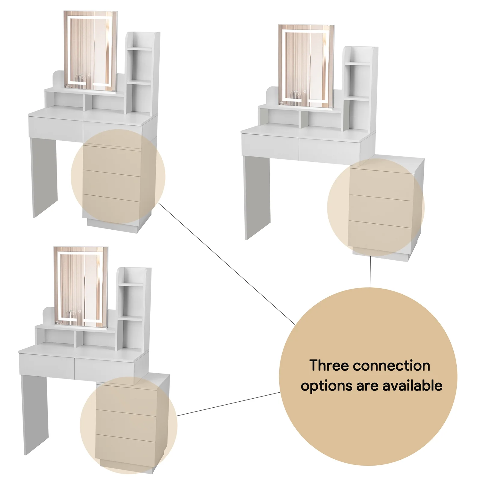 Vanity Table Set with Lighted Mirror, Makeup Table with 5 Drawers, Dressing Vanity Tables, Dresser Desk for Girls Women