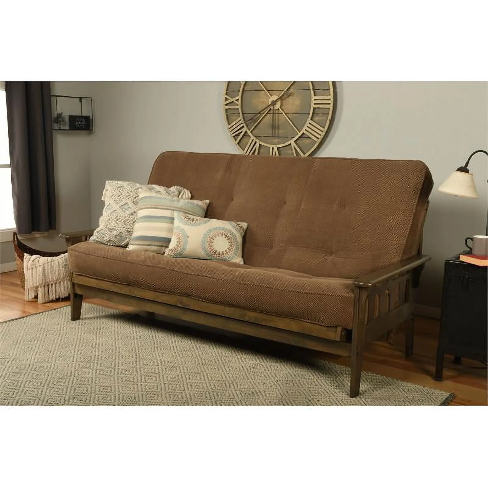 Bowery Hill Queen-size Wood Futon-Marmont Mocha Brown Mattress