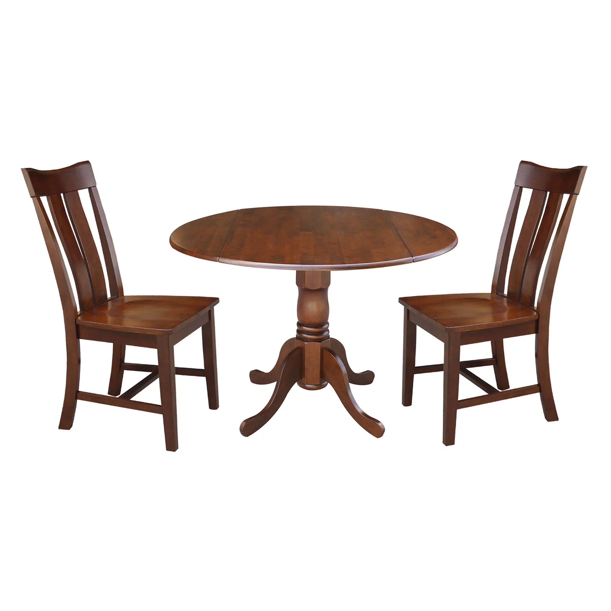 International Concepts Solid Wood 3-Piece Dining Set with 42 in. Dual Drop Leaf Table and 2 Splat Back Dining Chairs in Espresso