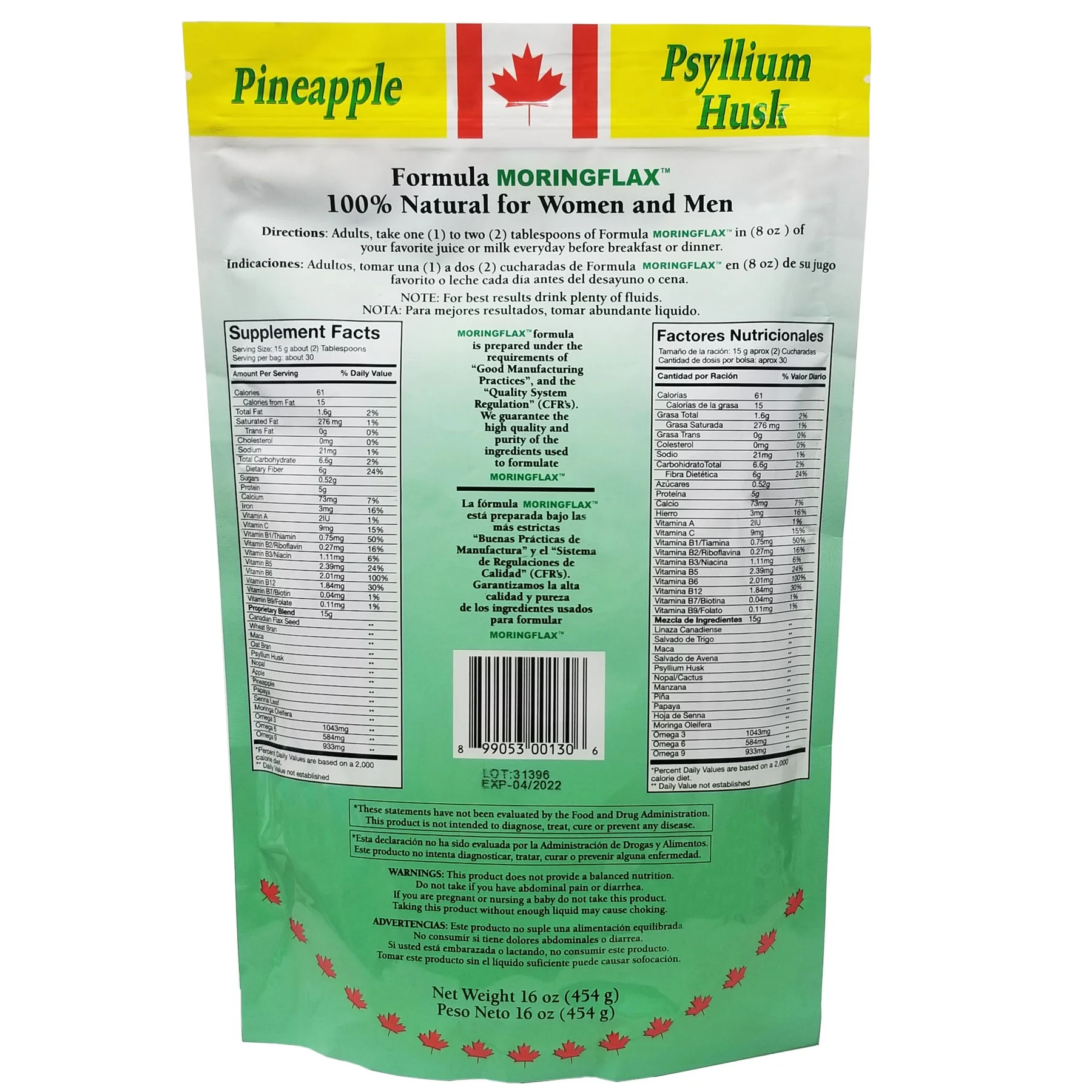 Moringflax 100% Canadian Flax Seed with Garcinia Cambogia & Moringa Oleifera, Herbal Supplement, 16 oz