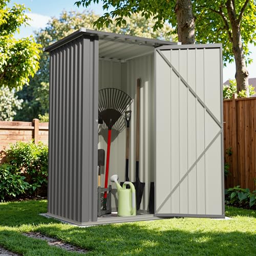 Devoko Outdoor Storage Shed 5.8 x 3.3 FT Metal Trash Shed Waterproof Outside Storage with Lid Chain Hydraulic Gas Rod for Trash Can Weeding Tools