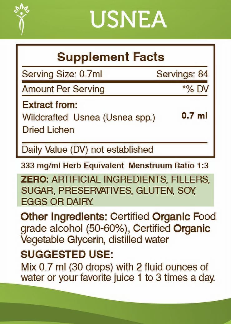 Usnea Tincture Alcohol Extract, Organic Usnea barbata Immunity Support 2 oz