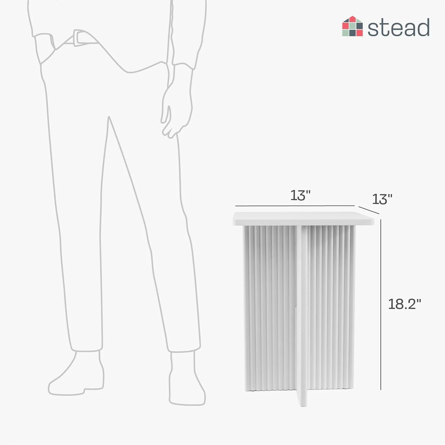 Square Fluted Accent Side Table - Small Drink Table - Living Room Furniture - Modern Home and Bedroom Decor - Pedestal Side Table with a Solid Oak Base (Medium Oak)