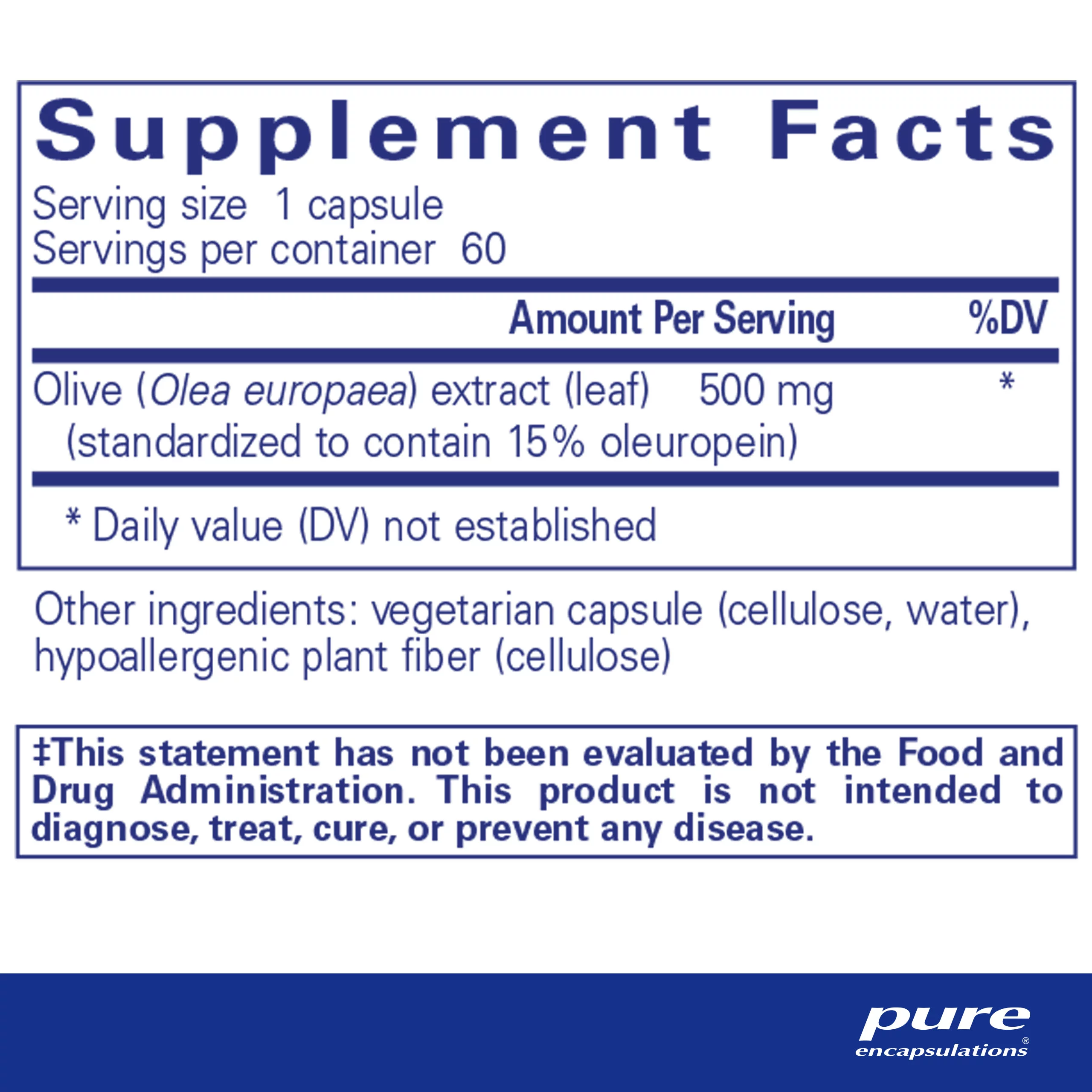 Pure Encapsulations Olive Leaf Extract | Hypoallergenic Supplement Supports Immune System and Healthy Intestinal Environment | 60 Capsules