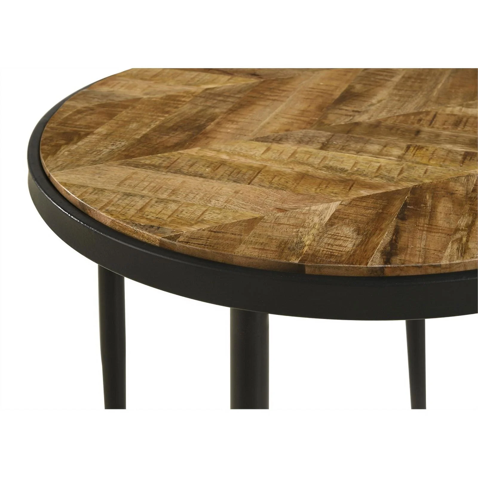 Pemberly Row Round Farmhouse Metal Side Table in Natural Mango and Black