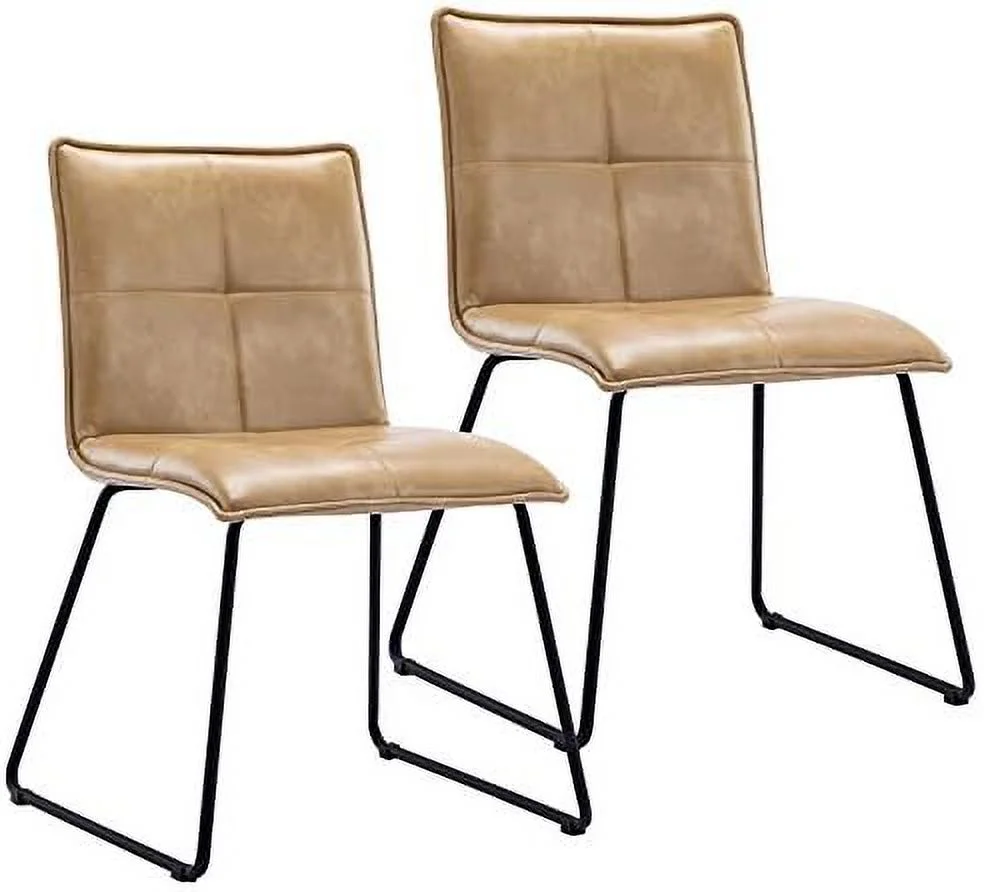 KHBIULIFE Duhome Faux Leather Dining Chairs Set of 2  Mid Century Modern Dining Room Chairs Side Chairs with Metal Legs for Living Room Kitchen Bedroom Camel