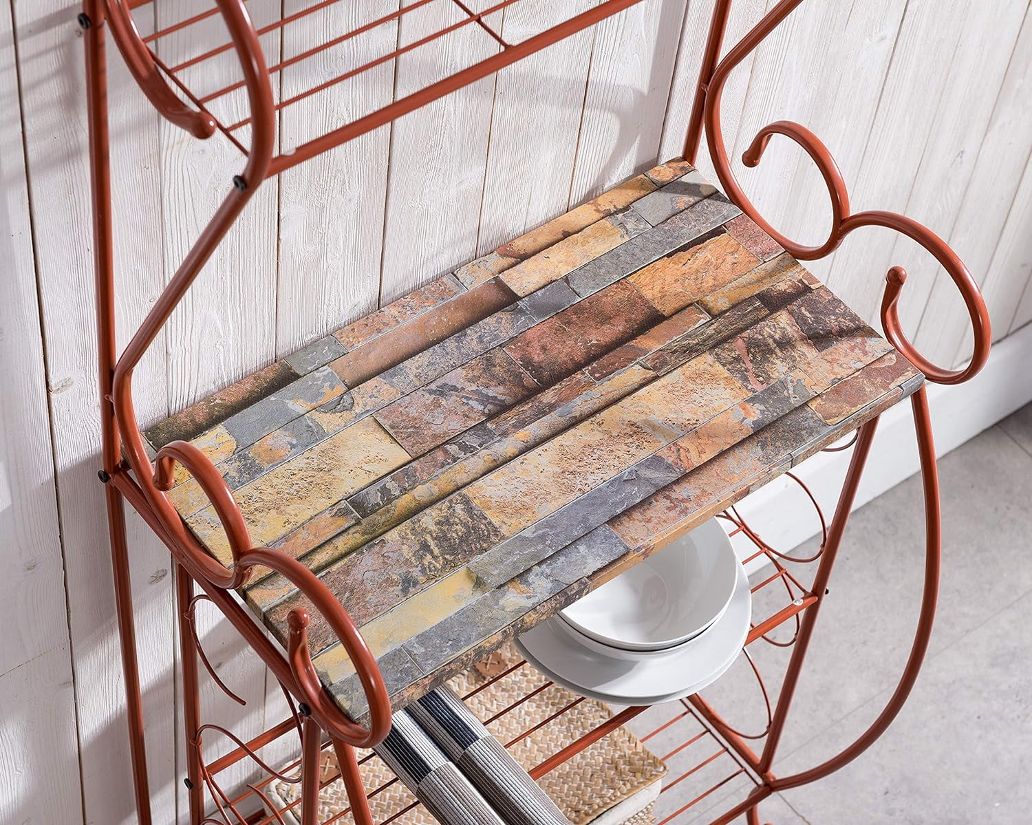 – Metal Kitchen Storage Bakers Rack, Orange