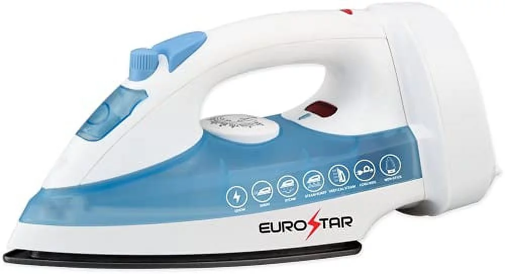 EUROSTAR IRC555XBL Spray, Steam Iron with Cord Reel With Auto Shut-Off, White